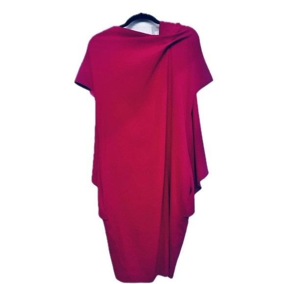 👠 💎 ESCADA Vintage 80s Magenta Draped Cape Holiday Dress | Cocktail Glam EU 46 - Picture 4 of 7